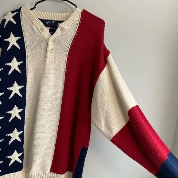Vintage Old Glory American Flag Knitted Grandpa Sweater - Picture 3 of 6